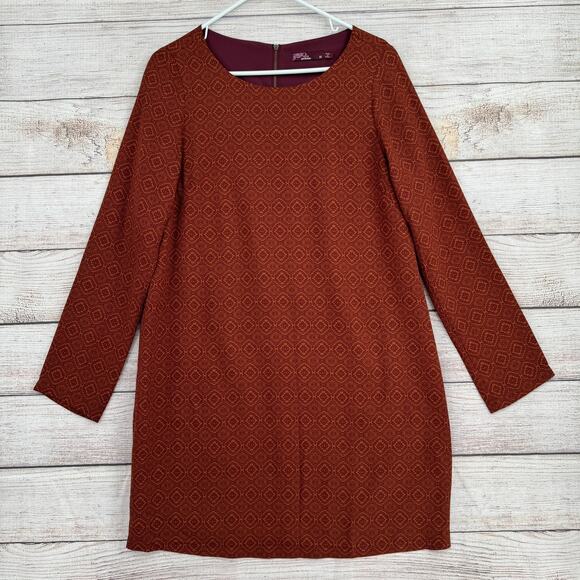 prAna CeCe Geometric Print Sheath Dress Womens Medium Pomegranate Brown - Picture 1 of 10